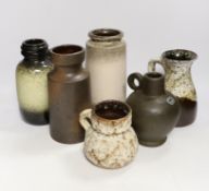 Six West German pottery vessels - Scheurich and others, tallest 22cm***CONDITION REPORT***PLEASE