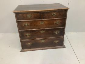 A mid 18th century oak chest of two short and three long drawers, width 97cm***CONDITION REPORT***