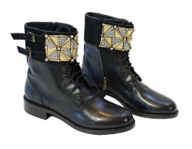 A pair of René Caovilla embellished unworn black leather biker boots, size EU 40***CONDITION