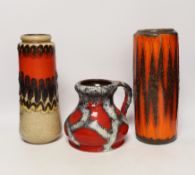 Three West German pottery vases, largest 28cm***CONDITION REPORT***PLEASE NOTE:- Prospective