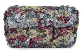 ** ** A Chanel 2012 Classique sequined mini shoulder bag, grey/beige/burgundy leather sequined