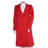 A lady's Armani Collezioni red coat, 65% Angora 35% wool, size 44***CONDITION REPORT***In good clean