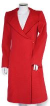 A lady's Armani Collezioni red coat, 65% Angora 35% wool, size 44***CONDITION REPORT***In good clean