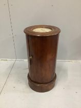 A Victorian mahogany cylindrical pot cupboard with marble inset top, diameter 35cm, height 73cm***