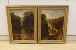 19th century English School, pair of oils on canvas, Waterfalls, 61 x 40cm***CONDITION REPORT***
