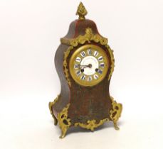 A late 19th century red boulle work tortoiseshell mantel clock, white enamel dial and numerals,