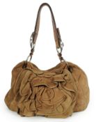 A Yves Saint Laurent rive gauche camel/ sand-brown sueded leather Nadja Rose Petal shoulder bag,