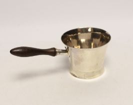 A George III silver tub shaped brandy warmer, with flared rim and turned wooden handle, Henry