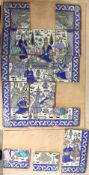 A collection of 20th century Persian tiles as a figurative panel, (two tiles missing) together