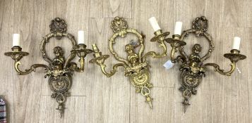 A set of three ormolu wall lights***CONDITION REPORT***PLEASE NOTE:- Prospective buyers are strongly