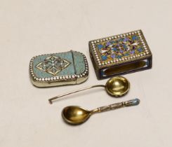 A 20th century Norwegian white metal and enamelled vesta case, by Marius Hammer, 47mm, together with