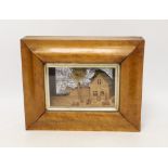 A 19th century maple framed wood diorama of coopers at work, 21 x 27cm total***CONDITION REPORT***