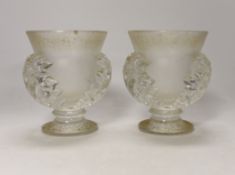 A pair of Lalique glass vases decorated in the St Cloud Acanthaceae pattern, etched mark, 12cm***