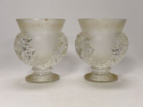 A pair of Lalique glass vases decorated in the St Cloud Acanthaceae pattern, etched mark, 12cm***