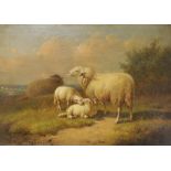 J.B. van Diegh (19th C. Dutch), oil on panel, Grazing sheep, signed, various inscriptions verso,