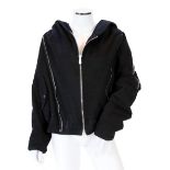 A vintage Yves Saint Laurent lady's hooded black double zipped bomber jacket, size 10-12***CONDITION