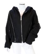 A vintage Yves Saint Laurent lady's hooded black double zipped bomber jacket, size 10-12***CONDITION