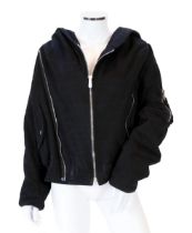 A vintage Yves Saint Laurent lady's hooded black double zipped bomber jacket, size 10-12***CONDITION