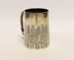 A Victorian engraved silver christening mug, maker's mark rubbed, London, 1888, 89mm, 145 grams.***