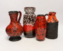 Four West German pottery lava vases including Bay Keramik, tallest 22.5cm***CONDITION REPORT***