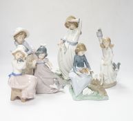 Six Nao figure groups of children playing with animals, (two boxed), largest 25cm high