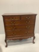 A Chippendale revival mahogany chest of two short and three long drawers, width 104cm, depth 46cm,