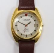 A gentleman's steel and gold plated Omega Constellation Electronic wrist watch, on associated strap,