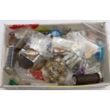 A quantity of assorted jewellery related items including loose beads, bolt rings, thread, copper