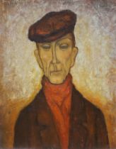 Leon de Bruyn (Belgian, b.1901), oil on board, Portrait of a man wearing a cap, signed, 49 x 39cm