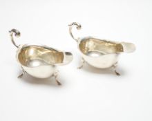 A pair of George V silver sauceboats, with flying scroll handles, S. Blanckensee & Sons Ltd,