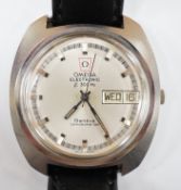 A gentleman's 1970's stainless steel Omega Electronic Chronometer wrist watch, on an associated