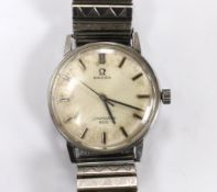 A gentleman's stainless steel Omega Seamaster 600 manual wind wrist watch, on associated flexible