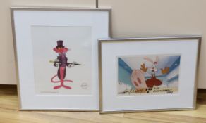 Two American film celluloids, comprising The Pink Panther signed by Friz Freleng and Roger Rabbit,