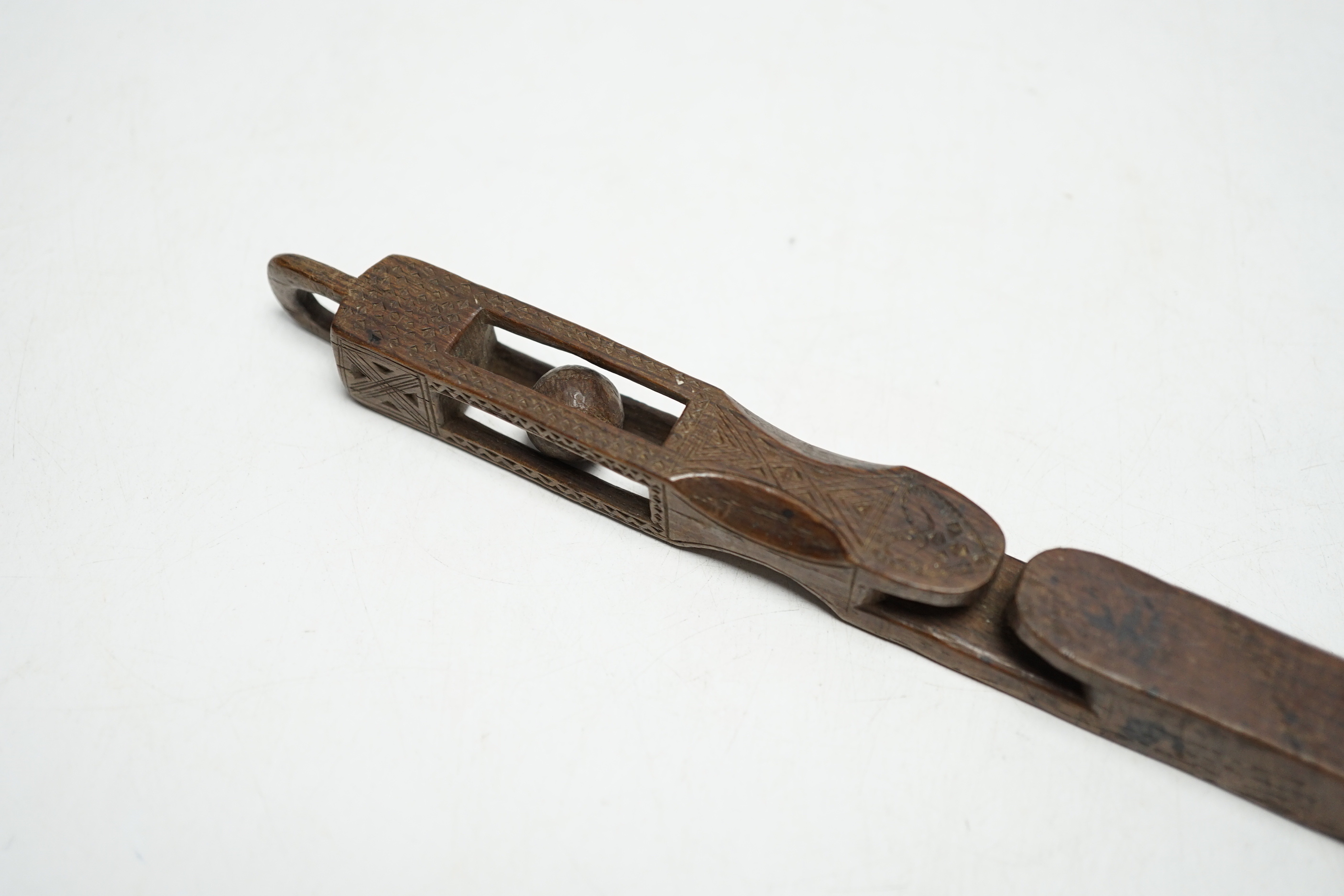 An 18th century carved wood love token, probably Welsh, 21.5cm - Image 2 of 4