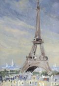 Anthony Flemming (b.1936), Impressionist oil on board, Eiffel Tower, details verso, 17 x 12cm