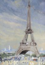 Anthony Flemming (b.1936), Impressionist oil on board, Eiffel Tower, details verso, 17 x 12cm