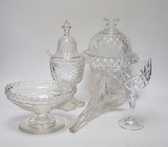 Ten cut glass items including; four pedestal bowls and covers, two oval, pedestal dishes, a two