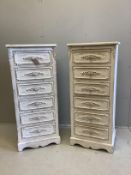 A pair of painted six drawer tall chests, width 52cm, depth 39cm, height 121cm