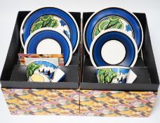 Two Wedgwood Clarice Cliff limited edition May Avenue trios, limited edition, boxed with
