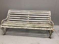 A Victorian Coalbrookdale style cast iron slatted garden bench, width 161cm, depth 66cm, height