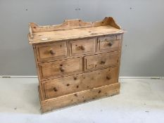 A small Victorian style pine six drawer chest, width 87cm, depth 29cm, height 83cm
