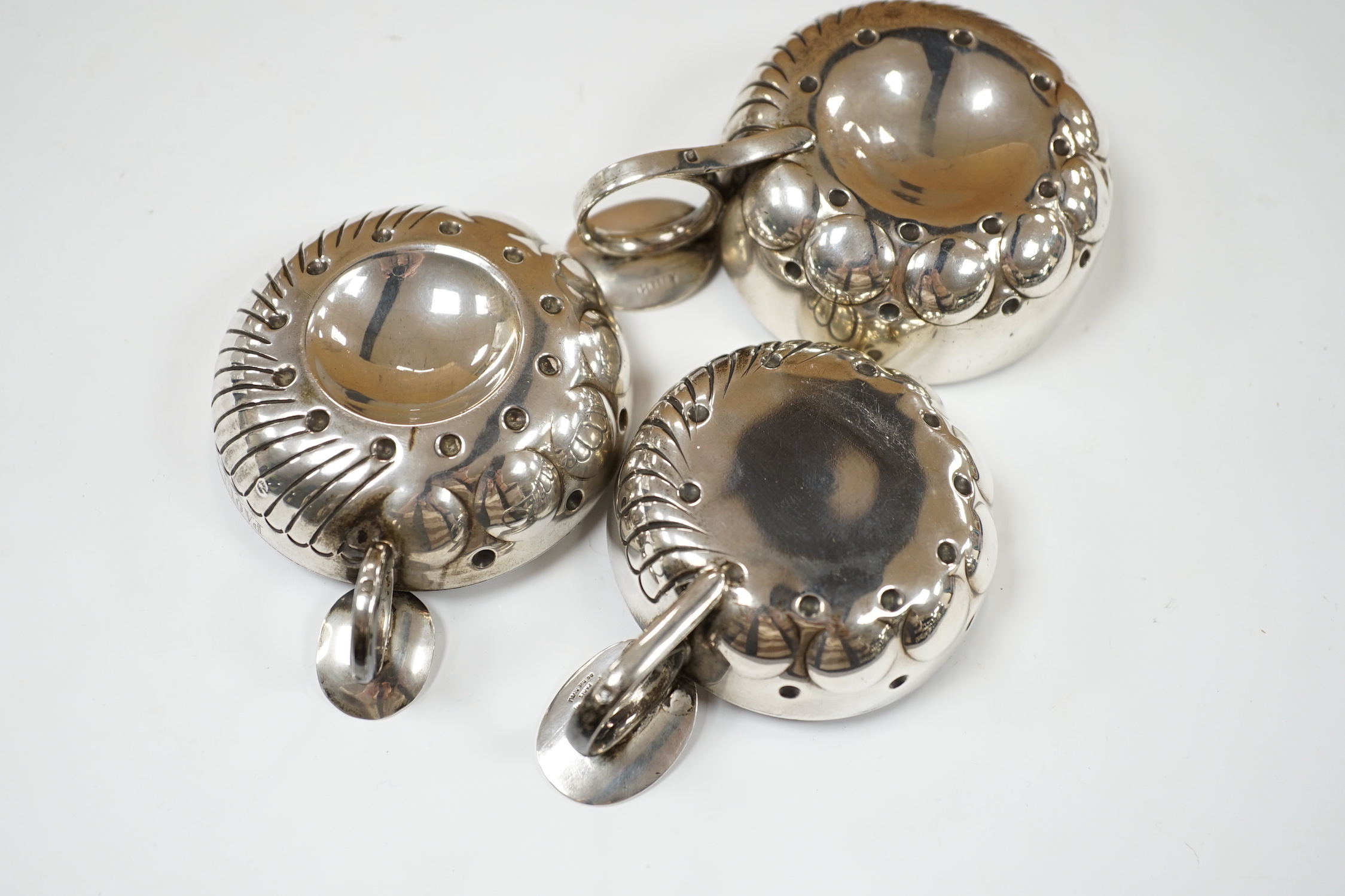 Three assorted late 19th/early 20th century French white metal taste vin, largest 11.1cm over - Image 5 of 6