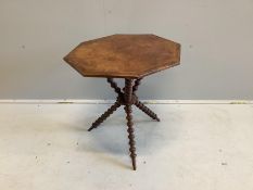 A Victorian octagonal walnut gypsy table on bobbin underframe, width 57cm, height 58cm