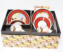 Two Wedgwood Clarice Cliff limited edition Blue Autumn trios with boxes and certificates
