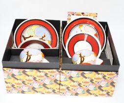 Two Wedgwood Clarice Cliff limited edition Blue Autumn trios with boxes and certificates