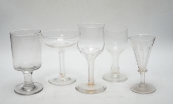 A group of 19th century and later glasses and a George III glass butter tub and cover