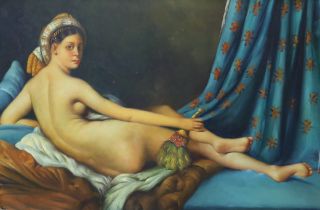 Contemporary, oil on canvas, 'The Grand Odalisque', 59 x 90cm, ornate gilt framed