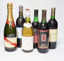 Five various bottles of wine to include Chateau La Tour St. Bonnet 1972, Vouvray 1989, Domaine La