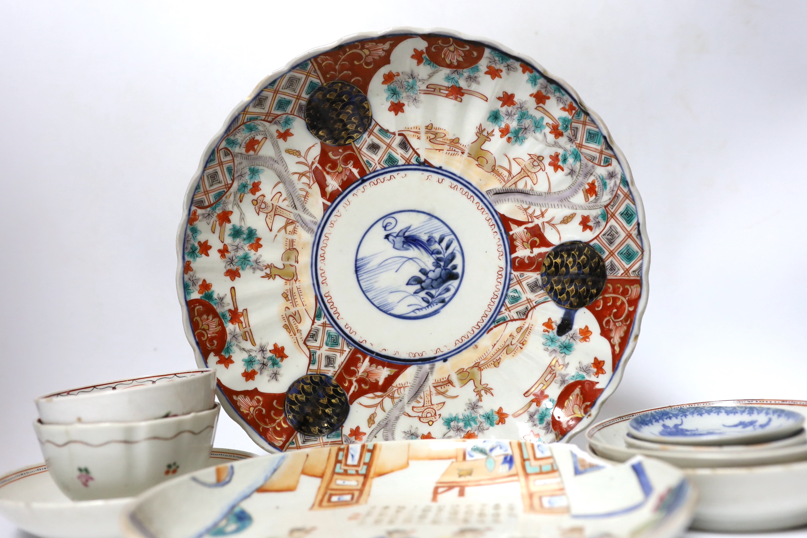 Two Chinese tea bowls and saucers two plates etc plates 25cm diameter - Image 2 of 5