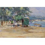 French School c.1900, oil on panel, Coastal view, indistinctly signed, 22 x 32cm